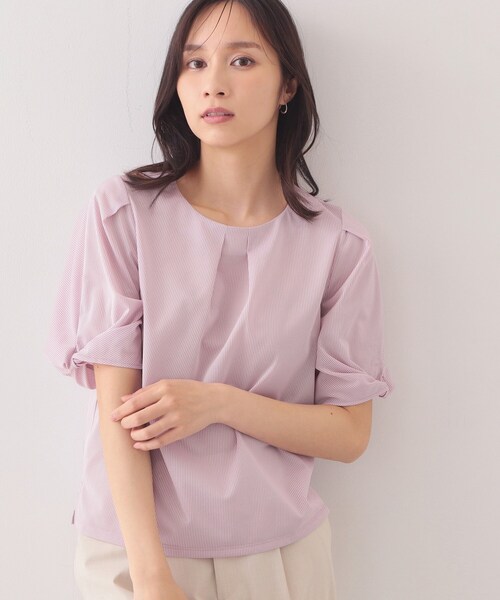 index(インデックス)の「【吸水速乾】ストライプ調デザインスリーブトップス《洗濯機OK》(Tシャツ/カットソー・レディース・ブラウン系その他3/ピンク系7/ブルー系その他4/ベージュ系その他6/チャコール・42/40/38/36/34/44)」の19枚目の写真