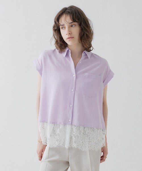 cloenc(クロエンス)の「【ひんやり/体型カバー】レースフレンチスリーブブラウス(シャツ/ブラウス・レディース・ブラック/パープル/オフホワイト・02)」の3枚目の写真