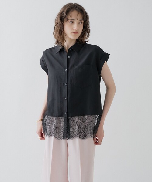 cloenc(クロエンス)の「【ひんやり/体型カバー】レースフレンチスリーブブラウス(シャツ/ブラウス・レディース・ブラック/パープル/オフホワイト・02)」の14枚目の写真