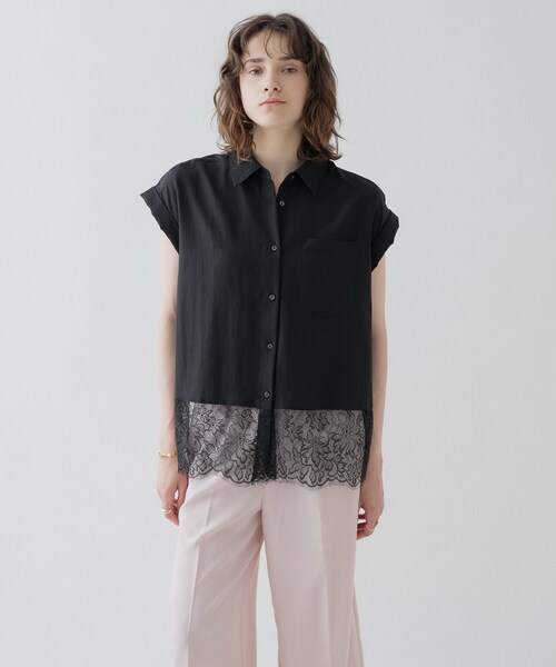 cloenc(クロエンス)の「【ひんやり/体型カバー】レースフレンチスリーブブラウス(シャツ/ブラウス・レディース・ブラック/パープル/オフホワイト・02)」の13枚目の写真
