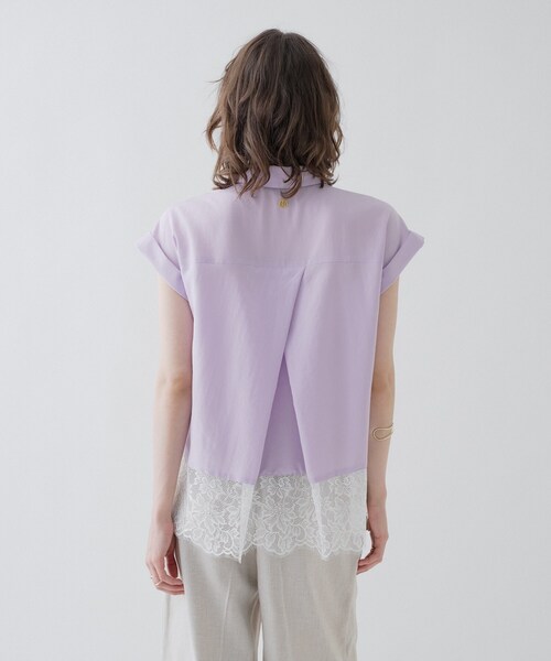cloenc(クロエンス)の「【ひんやり/体型カバー】レースフレンチスリーブブラウス(シャツ/ブラウス・レディース・ブラック/パープル/オフホワイト・02)」の7枚目の写真