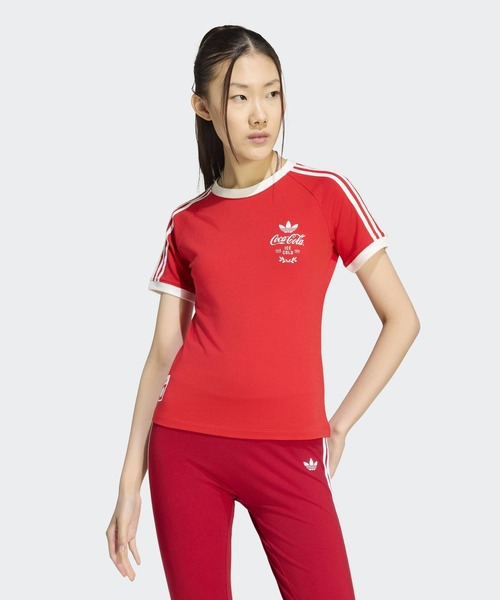 adidas(アディダス)の「スリーストライプス 半袖Tシャツ / 3 STRIPES TEE / アディダスオリジナルス adidas Originals(Tシャツ/カットソー・レディース・レッド/ホワイト・MEDIUM/SMALL/X-SMALL/XX-LARGE/3XL/X-LARGE/LARGE)」の1枚目の写真