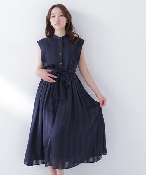 NATURAL BEAUTY BASIC(ナチュラルビューティーベーシック)の「【追加生産】シャドーストライプワンピース(ワンピース・レディース・ネイビー/オフホワイト/ピンク・SMALL/MEDIUM/P/S)」の1枚目の写真