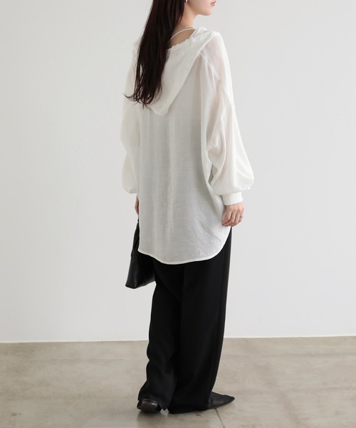SUNFLOWER EIGHT（サンフラワーエイト）の「mayoさんコラボ！フード付きシアーシャツ（シャツ/ブラウス・レディース・グレイッシュベージュ/イエロー/ホワイト/ブラウン・FREE）」の7枚目の写真