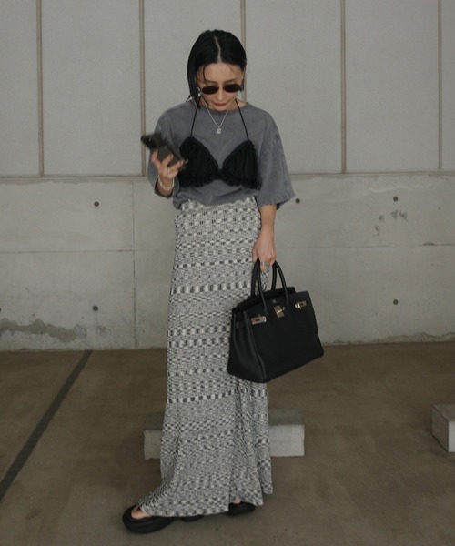 MEDI GRADATION KASURI KNIT FLARE SKIRT（スカート）｜Ameri（アメリ