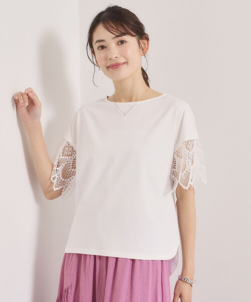 ITS'DEMO(イッツデモ)の「【冷感/速乾】袖レースプルオーバー(Tシャツ/カットソー・レディース・ブラック/オフホワイト/サックスブルー/ピンク・00)」の1枚目の写真