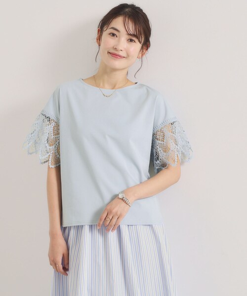 ITS'DEMO(イッツデモ)の「【冷感/速乾】袖レースプルオーバー(Tシャツ/カットソー・レディース・ブラック/オフホワイト/サックスブルー/ピンク・00)」の3枚目の写真