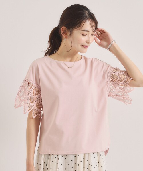 ITS'DEMO(イッツデモ)の「【冷感/速乾】袖レースプルオーバー(Tシャツ/カットソー・レディース・ブラック/オフホワイト/サックスブルー/ピンク・00)」の4枚目の写真