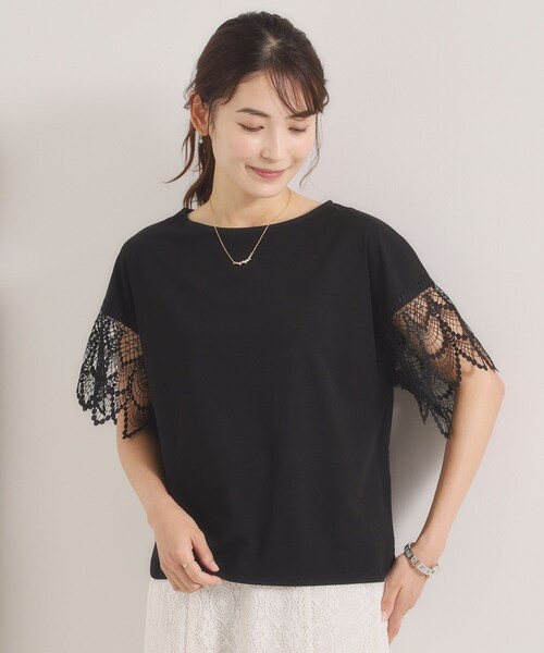 ITS'DEMO(イッツデモ)の「【冷感/速乾】袖レースプルオーバー(Tシャツ/カットソー・レディース・ブラック/オフホワイト/サックスブルー/ピンク・00)」の9枚目の写真