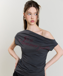 SM グリッターオフショルダーTシャツ(チャコール)