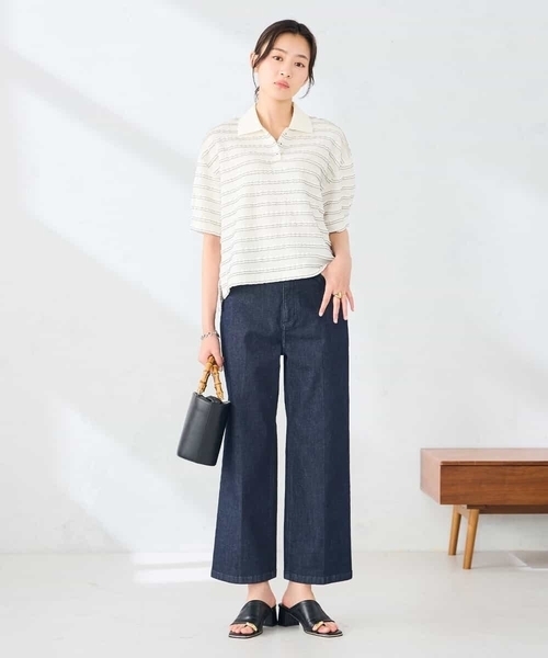 a.v.v(アーヴェヴェ)の「フリルボーダーポロトップス(Tシャツ/カットソー・レディース・ブラウン/アイボリー・39)」の7枚目の写真
