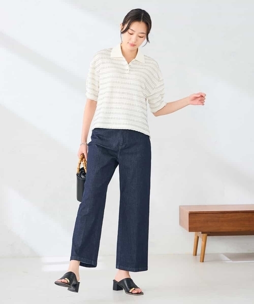 a.v.v(アーヴェヴェ)の「フリルボーダーポロトップス(Tシャツ/カットソー・レディース・ブラウン/アイボリー・39)」の9枚目の写真