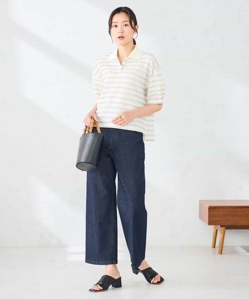 a.v.v(アーヴェヴェ)の「フリルボーダーポロトップス(Tシャツ/カットソー・レディース・ブラウン/アイボリー・39)」の10枚目の写真