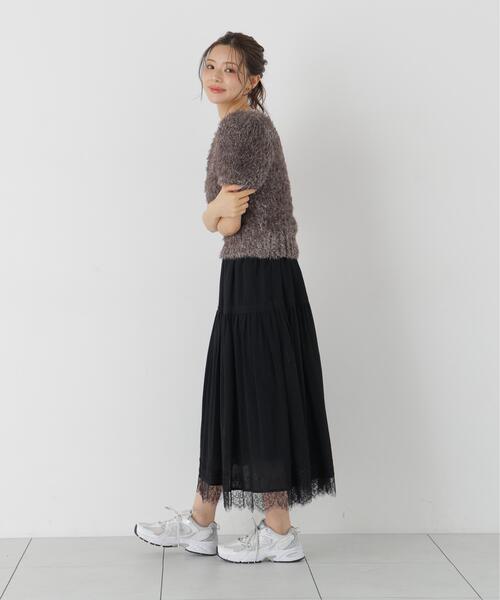 PROPORTION BODY DRESSING(プロポーションボディドレッシング)の「レース切り替えティアードスカート / 1216220700(スカート・レディース・ブラック/ピンク・MEDIUM/P/S)」の4枚目の写真
