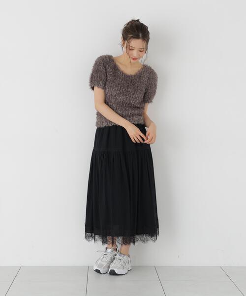PROPORTION BODY DRESSING(プロポーションボディドレッシング)の「レース切り替えティアードスカート / 1216220700(スカート・レディース・ブラック/ピンク・MEDIUM/P/S)」の5枚目の写真