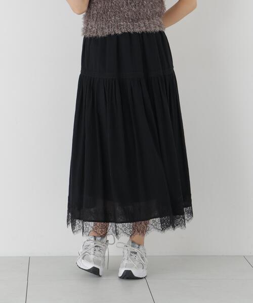 PROPORTION BODY DRESSING(プロポーションボディドレッシング)の「レース切り替えティアードスカート / 1216220700(スカート・レディース・ブラック/ピンク・MEDIUM/P/S)」の6枚目の写真