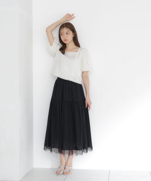 PROPORTION BODY DRESSING(プロポーションボディドレッシング)の「レース切り替えティアードスカート / 1216220700(スカート・レディース・ブラック/ピンク・MEDIUM/P/S)」の9枚目の写真