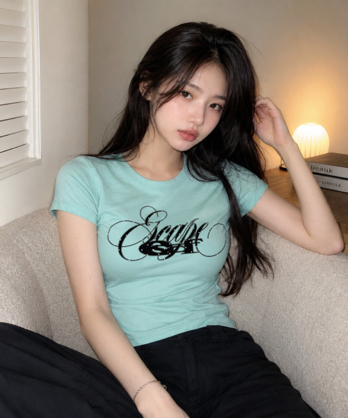 ESCAPEFROM(エスケープフロム)の「ドットラインエスケープレタリングプリントスリムフィット半袖Tシャツミント(Tシャツ/カットソー・レディース・その他・MEDIUM)」の3枚目の写真