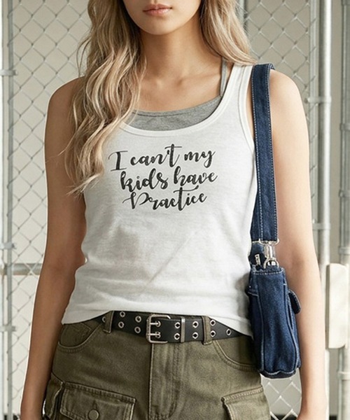 non-hedge(ノンヘッジ)の「ロゴノースリーブタンクトップキャミソールセット(Tシャツ/カットソー・レディース・ブルー/グレー/オフホワイト/チャコールグレー・FREE)」の2枚目の写真