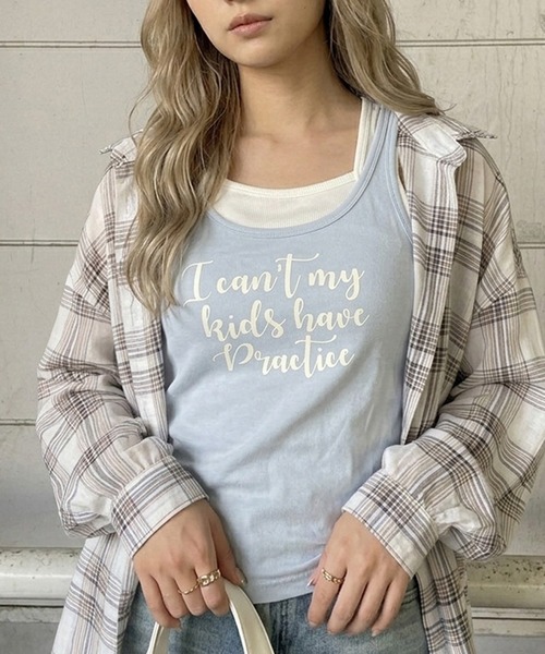 non-hedge(ノンヘッジ)の「ロゴノースリーブタンクトップキャミソールセット(Tシャツ/カットソー・レディース・ブルー/グレー/オフホワイト/チャコールグレー・FREE)」の4枚目の写真
