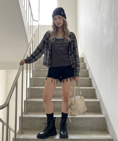 non-hedge(ノンヘッジ)の「ロゴノースリーブタンクトップキャミソールセット(Tシャツ/カットソー・レディース・ブルー/グレー/オフホワイト/チャコールグレー・FREE)」の6枚目の写真