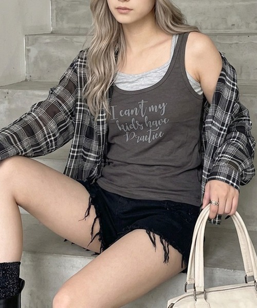 non-hedge(ノンヘッジ)の「ロゴノースリーブタンクトップキャミソールセット(Tシャツ/カットソー・レディース・ブルー/グレー/オフホワイト/チャコールグレー・FREE)」の9枚目の写真