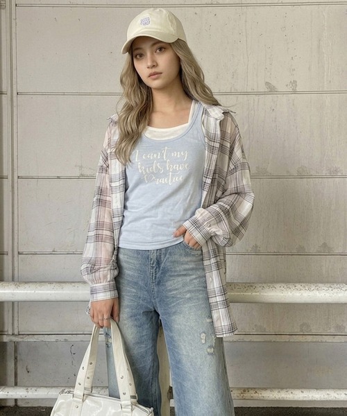 non-hedge(ノンヘッジ)の「ロゴノースリーブタンクトップキャミソールセット(Tシャツ/カットソー・レディース・ブルー/グレー/オフホワイト/チャコールグレー・FREE)」の21枚目の写真