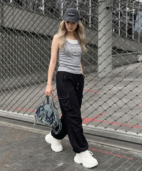 non-hedge(ノンヘッジ)の「ロゴノースリーブタンクトップキャミソールセット(Tシャツ/カットソー・レディース・ブルー/グレー/オフホワイト/チャコールグレー・FREE)」の14枚目の写真