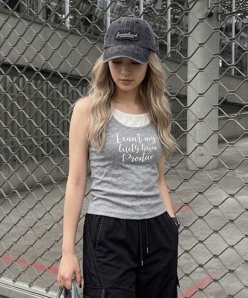 non-hedge(ノンヘッジ)の「ロゴノースリーブタンクトップキャミソールセット(Tシャツ/カットソー・レディース・ブルー/グレー/オフホワイト/チャコールグレー・FREE)」の10枚目の写真
