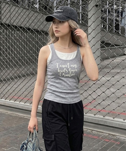 non-hedge(ノンヘッジ)の「ロゴノースリーブタンクトップキャミソールセット(Tシャツ/カットソー・レディース・ブルー/グレー/オフホワイト/チャコールグレー・FREE)」の11枚目の写真