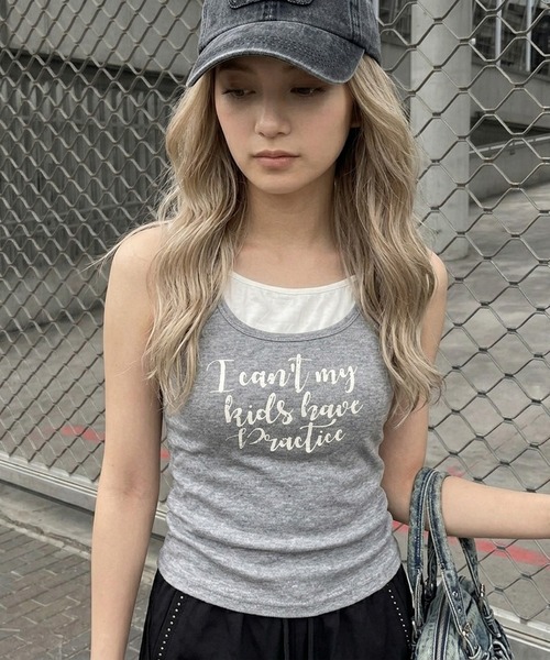 non-hedge(ノンヘッジ)の「ロゴノースリーブタンクトップキャミソールセット(Tシャツ/カットソー・レディース・ブルー/グレー/オフホワイト/チャコールグレー・FREE)」の12枚目の写真