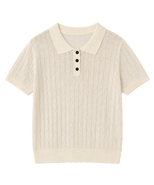 DAY CLOSET（デイ クローゼット）の「【ボタンでアレンジできる2WAY】レイヤード風バイカラー配色。ポロカラー×キーネックニットシャツ レディース（ポロシャツ・レディース・ライトブルー/グレー/ライム/アイボリー・FREE）」の17枚目の写真