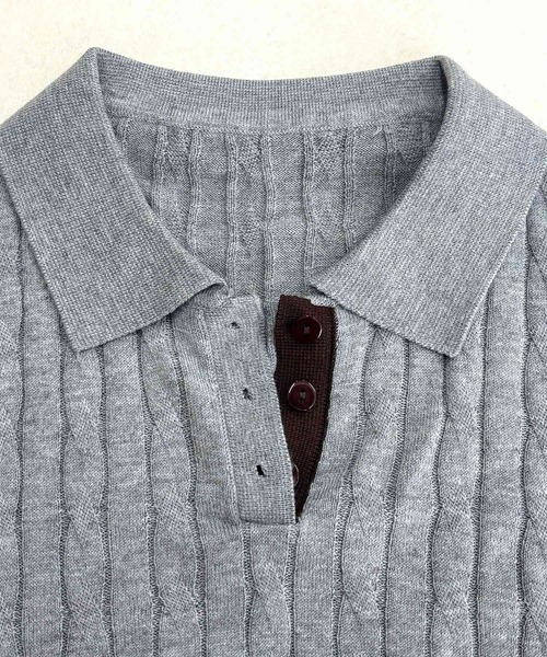 DAY CLOSET（デイ クローゼット）の「【ボタンでアレンジできる2WAY】レイヤード風バイカラー配色。ポロカラー×キーネックニットシャツ レディース（ポロシャツ・レディース・ライトブルー/グレー/ライム/アイボリー・FREE）」の7枚目の写真