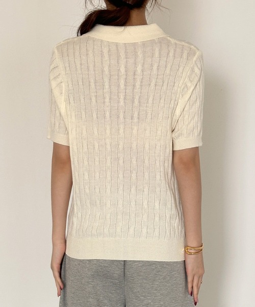 DAY CLOSET（デイ クローゼット）の「【ボタンでアレンジできる2WAY】レイヤード風バイカラー配色。ポロカラー×キーネックニットシャツ レディース（ポロシャツ・レディース・ライトブルー/グレー/ライム/アイボリー・FREE）」の12枚目の写真