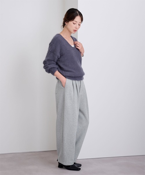 UR'S（ユアーズ）の「裏起毛ウエストタックスウェットパンツ（その他パンツ・レディース・グレー/ブラック・S/L/M）」の4枚目の写真
