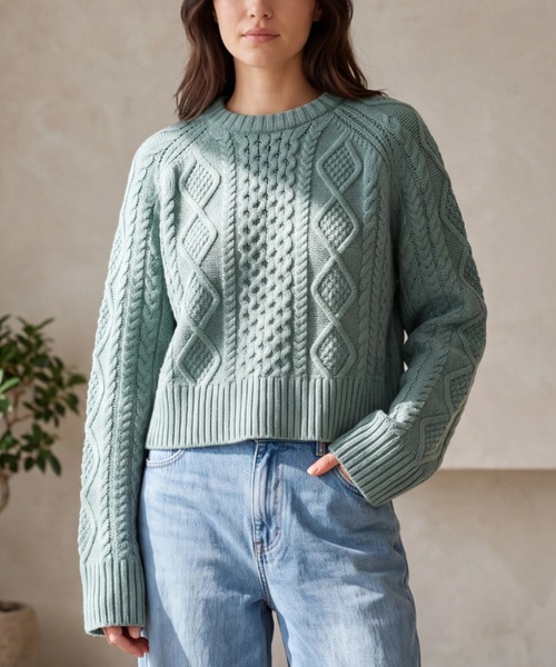 PENDLETON(ペンドルトン)の「【T20】【PENDLETON/ペンドルトン】CROPPED FISHERMAN SWEATER(ニット/セーター・レディース・ワインレッド/グリーン/ナチュラル・MEDIUM/SMALL)」の1枚目の写真