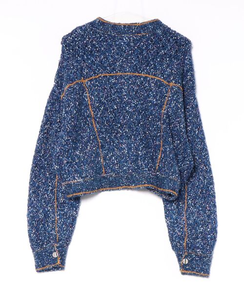 PAMEO POSE（パメオポーズ）の「【RS】【PAMEO POSE】配色ニットジャケット（ノーカラージャケット・レディース・ブルー/ブラック・FREE）」の7枚目の写真
