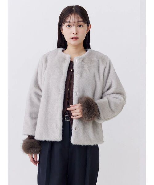 TONAL(トーナル)の「ノーカラーボアブルゾン(ブルゾン・レディース・オフホワイト/グレー/ブラウン・MEDIUM/SMALL)」の2枚目の写真