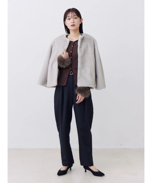 TONAL(トーナル)の「ノーカラーボアブルゾン(ブルゾン・レディース・オフホワイト/グレー/ブラウン・MEDIUM/SMALL)」の12枚目の写真