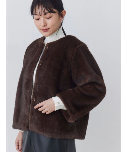 TONAL(トーナル)の「ノーカラーボアブルゾン(ブルゾン・レディース・オフホワイト/グレー/ブラウン・MEDIUM/SMALL)」の14枚目の写真