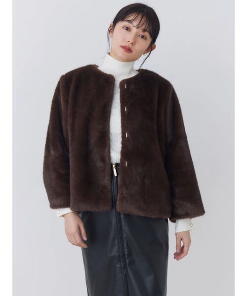 TONAL(トーナル)の「ノーカラーボアブルゾン(ブルゾン・レディース・オフホワイト/グレー/ブラウン・MEDIUM/SMALL)」の16枚目の写真