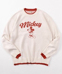 【71】【Disney/ディズニー】フェイクレイヤード 配色 ダブルジャガード ニット/クルーネック/ユニセックス/レディース/メンズ