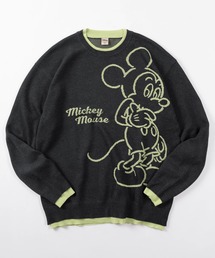 【71】【Disney/ディズニー】フェイクレイヤード 配色 ダブルジャガード ニット/クルーネック/ユニセックス/レディース/メンズ