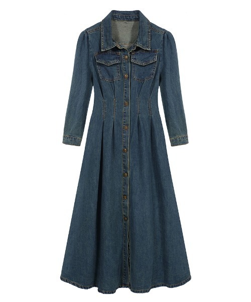 LUCPY(ラクピー)の「ウエストシェイプデニムシャツワンピース(ワンピース・レディース・ブルー・SMALL/MEDIUM/LARGE/X-LARGE)」の4枚目の写真