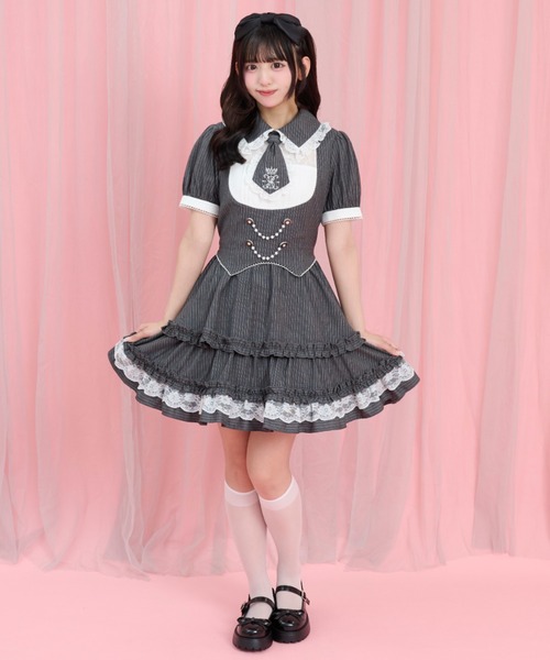 Secret Honey(シークレットハニー)の「ネクタイ付レイヤード風ワンピース(ワンピース・レディース・ブラック/グレー・MEDIUM)」の3枚目の写真