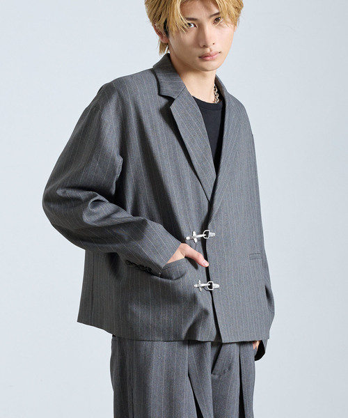 SERACE（セラス）の「【SERACE】 FIREMAN STRIPE SHORT TAILORED JACKET / ファイヤーマンストライプショートテーラードジャケット（テーラードジャケット・メンズ・グレー/ブラック・S/M/L）」の5枚目の写真