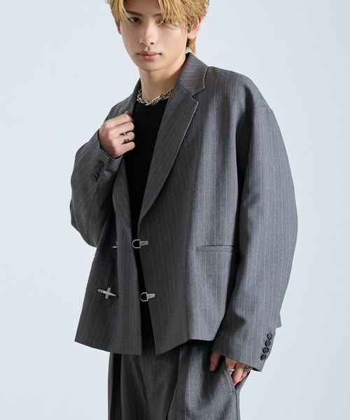 SERACE（セラス）の「【SERACE】 FIREMAN STRIPE SHORT TAILORED JACKET / ファイヤーマンストライプショートテーラードジャケット（テーラードジャケット・メンズ・グレー/ブラック・S/M/L）」の6枚目の写真
