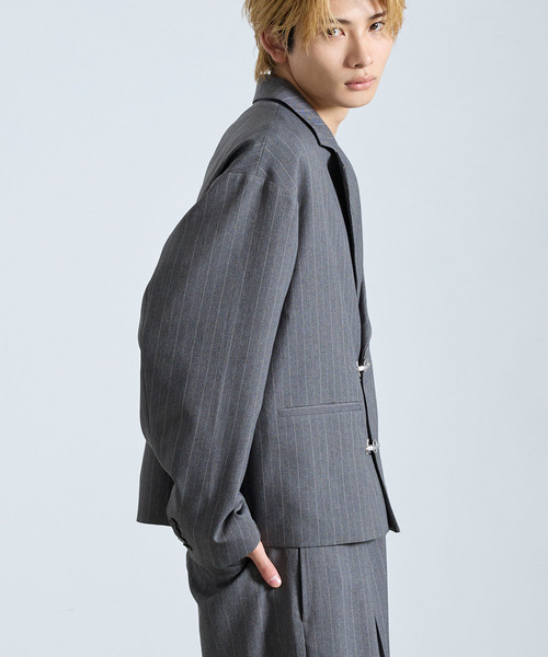 SERACE（セラス）の「【SERACE】 FIREMAN STRIPE SHORT TAILORED JACKET / ファイヤーマンストライプショートテーラードジャケット（テーラードジャケット・メンズ・グレー/ブラック・S/M/L）」の7枚目の写真