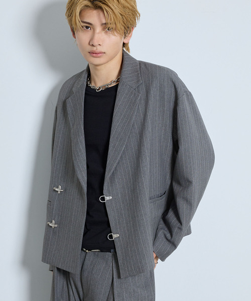 SERACE（セラス）の「【SERACE】 FIREMAN STRIPE SHORT TAILORED JACKET / ファイヤーマンストライプショートテーラードジャケット（テーラードジャケット・メンズ・グレー/ブラック・S/M/L）」の9枚目の写真