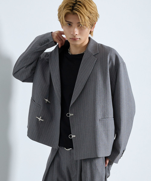 SERACE（セラス）の「【SERACE】 FIREMAN STRIPE SHORT TAILORED JACKET / ファイヤーマンストライプショートテーラードジャケット（テーラードジャケット・メンズ・グレー/ブラック・S/M/L）」の10枚目の写真